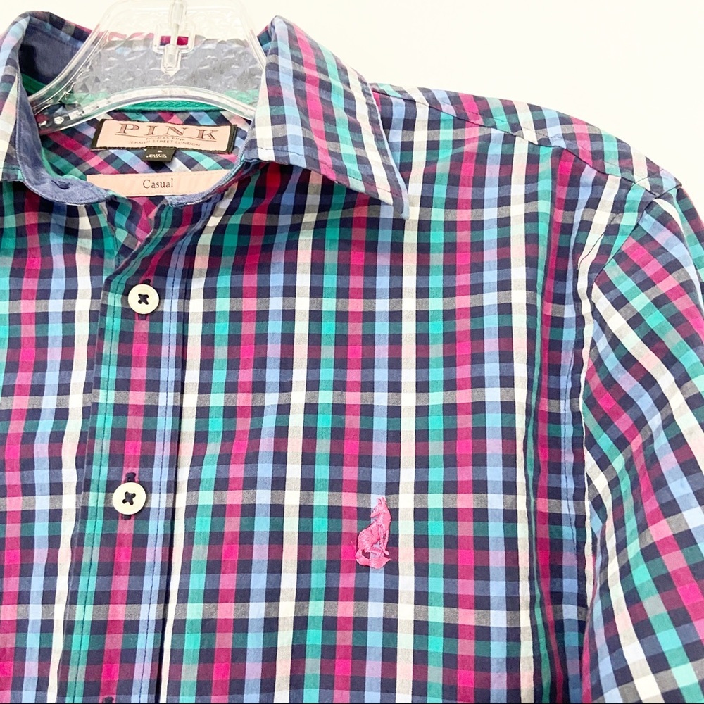 Thomas Pink Casual Multicolored Check Gingham Button Down Shirt Size Small S - Picture 3 of 6